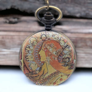 Zodiac Woman Pendant Watch NEW Necklace Art Nouveau Medieval Pocket Astrology